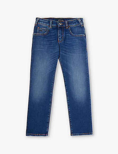 EMPORIO ARMANI: Faded-wash straight-leg mid-rise stretch-denim jeans