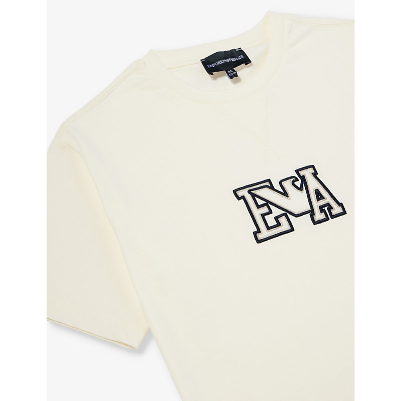 Shop Emporio Armani Brand-print Short-sleeve Cotton-jersey T-shirt 4-16 Years In Vaniglia