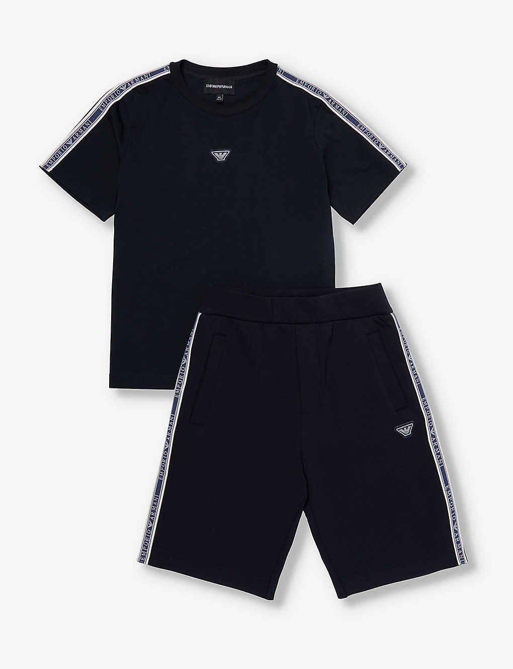 Emporio Armani Boys Blu Navy Kids Brand-appliqué Regular-fit Cotton-jersey Set 4-14 Years