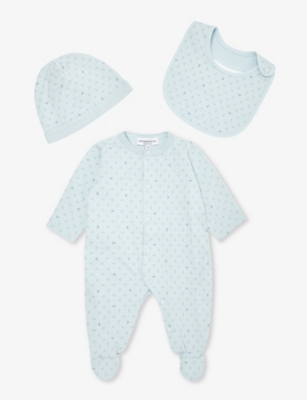 Shop Emporio Armani Eagle-motif Three-piece Cotton-blend Gift Set 1-6 Months In Aquile Azzurre