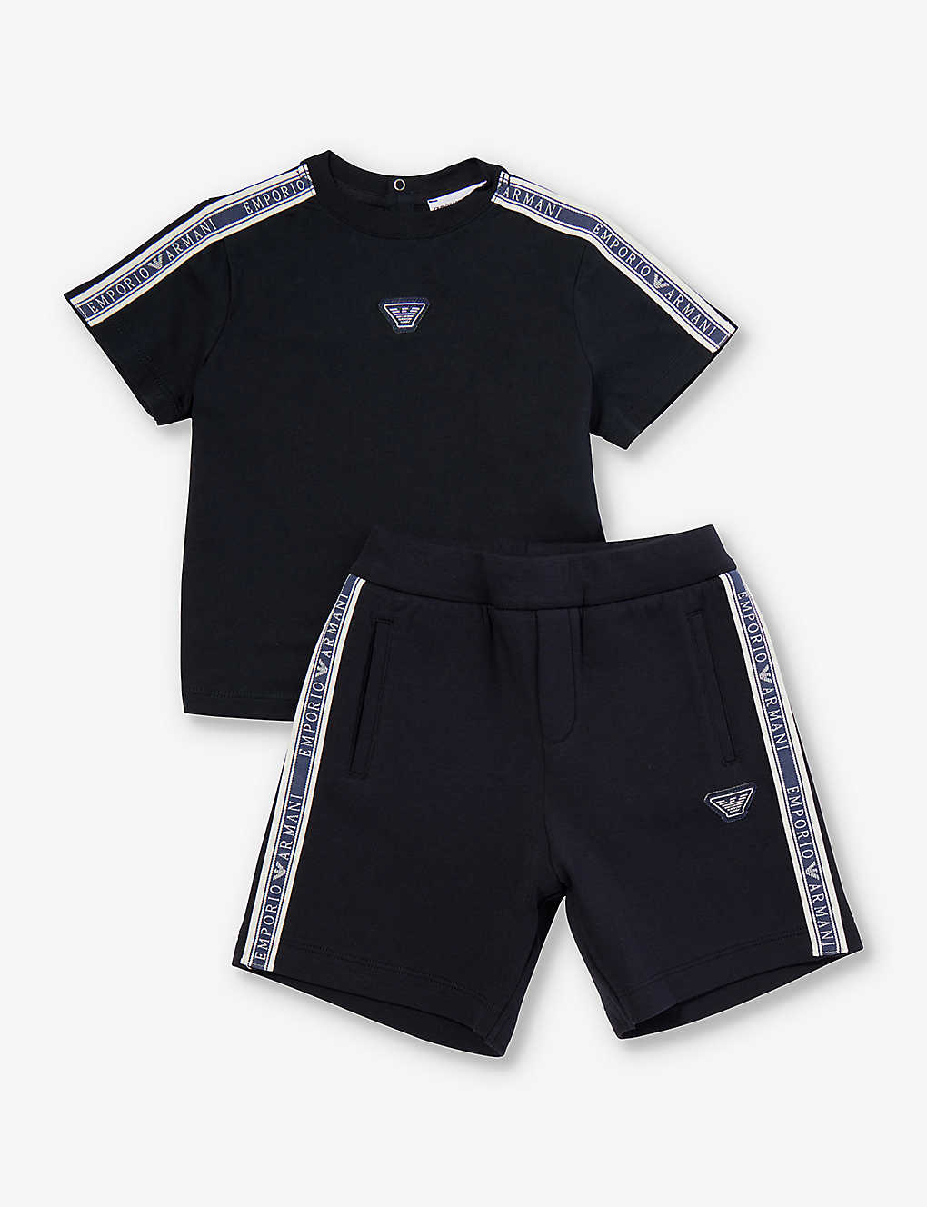 Emporio Armani Boys Blu Navy Kids Brand-appliqué Cotton T-shirt And Short Set 9-36 Months