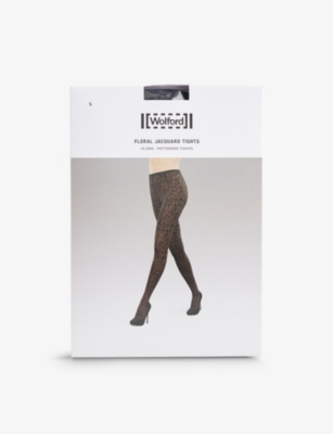 Shop Wolford Women's Black Floral-jacquard Stretch-woven Tights
