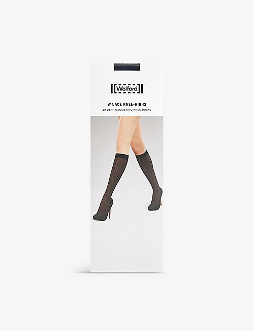 WOLFORD: W Lace stretch-woven knee-highs