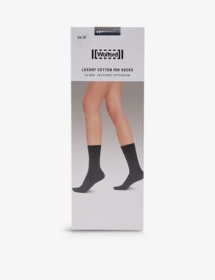 Wolford Womens Black Crew-length Cotton-blend Socks