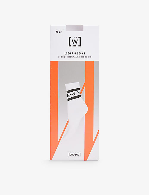 WOLFORD: Branded elasticated-cuffs stretch woven-blend socks