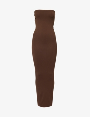 Shop Wolford Fatal Strapless Stretch-woven In Umber