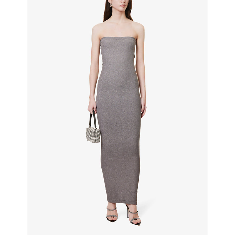 Shop Wolford Womens Titanium Shine Fading Shine Strapless Stretch-woven Midi Dress