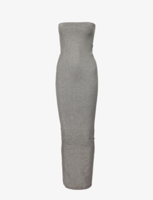 Wolford Fading Shine Strapless Bodycon Maxi Dress In Titanium Shine