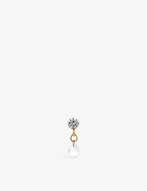 THE ALKEMISTRY: Daystar recycled 18ct yellow-gold and 0.18ct mixed-cut diamond single drop earring