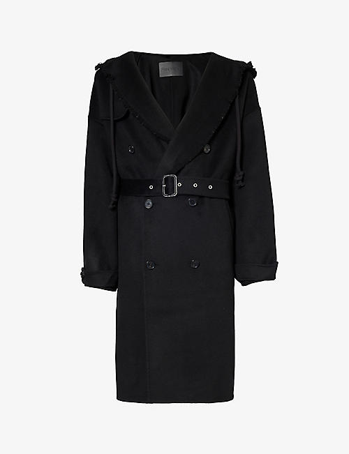 JW ANDERSON: Double-breasted hooded oversized wool trench coat