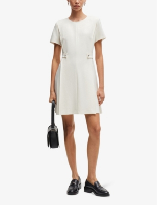 Hugo Boss Regular-fit Dress In Stretch Fabric With Hardware Buttons In Open White