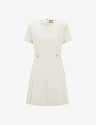 Hugo Boss Regular-fit Dress In Stretch Fabric With Hardware Buttons In Open White