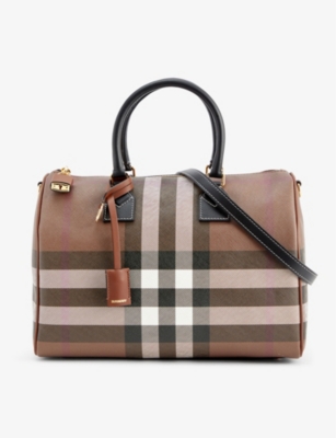 Burberry Medium Check Bowling Top-handle Bag In Dark Birch Brown Chk