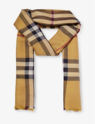 Burberry Womens Pear Check-patterned Wool And Silk-blend Scarf