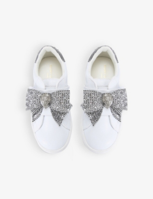 Shop Kurt Geiger London Girls Silver Com Kids Mini Laney Bow Crystal-embellished Leather Low-top Trainers