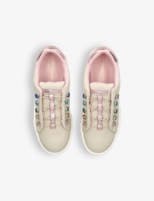 Shop Kurt Geiger Mini Liviah Love Embellished Leather Trainers 7-9 Years In White/oth