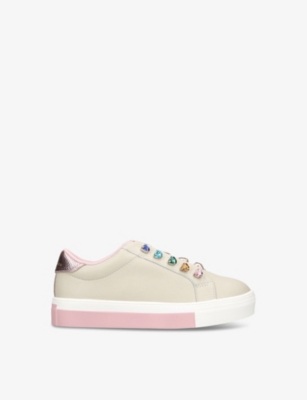 Kurt Geiger Kids' Mini Liviah Love Embellished Leather Trainers 7-9 Years In White/oth