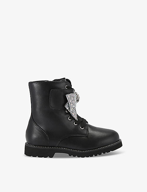 KURT GEIGER LONDON: Kensington crystal-bow leather boots 7-9 years