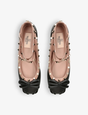 VALENTINO GARAVANI: Rockstud ballerina satin pumps