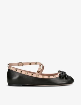 VALENTINO GARAVANI: Rockstud ballerina satin pumps