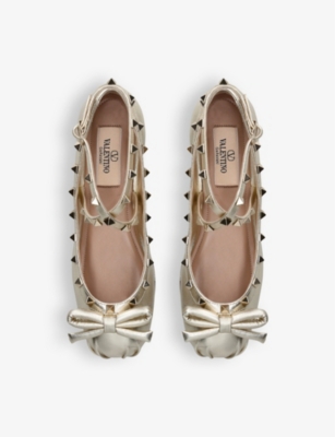 VALENTINO GARAVANI: Rockstud ballerina metallic-leather pumps