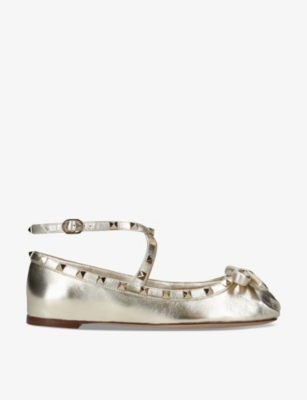 VALENTINO GARAVANI: Rockstud ballerina metallic-leather pumps