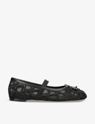 Shop Valentino Garavani Women's Black Toile Iconographe Logo-pattern Mesh Ballet Flats