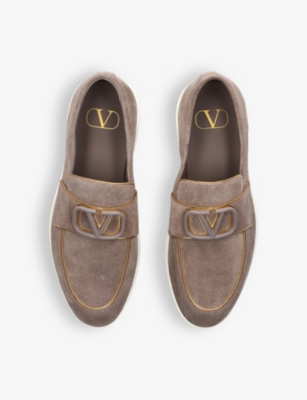 Shop Valentino Leisure Flows Panelled Suede Loafers In Taupe