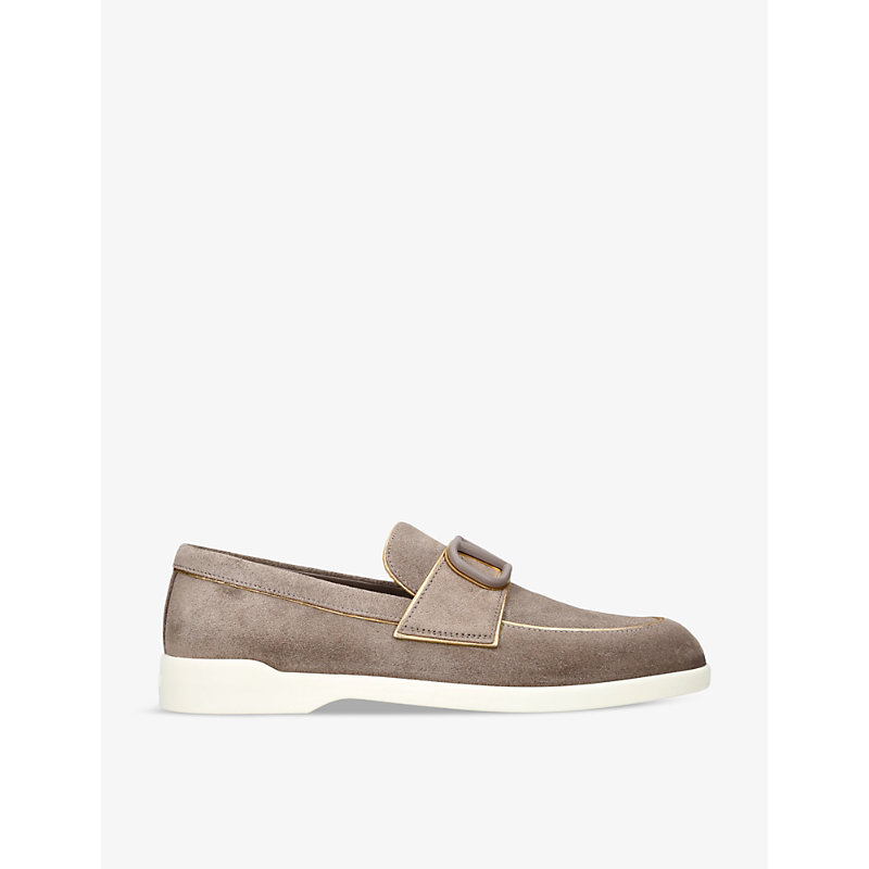 Shop Valentino Garavani Womens Taupe Leisure Flows Panelled Suede Loafers