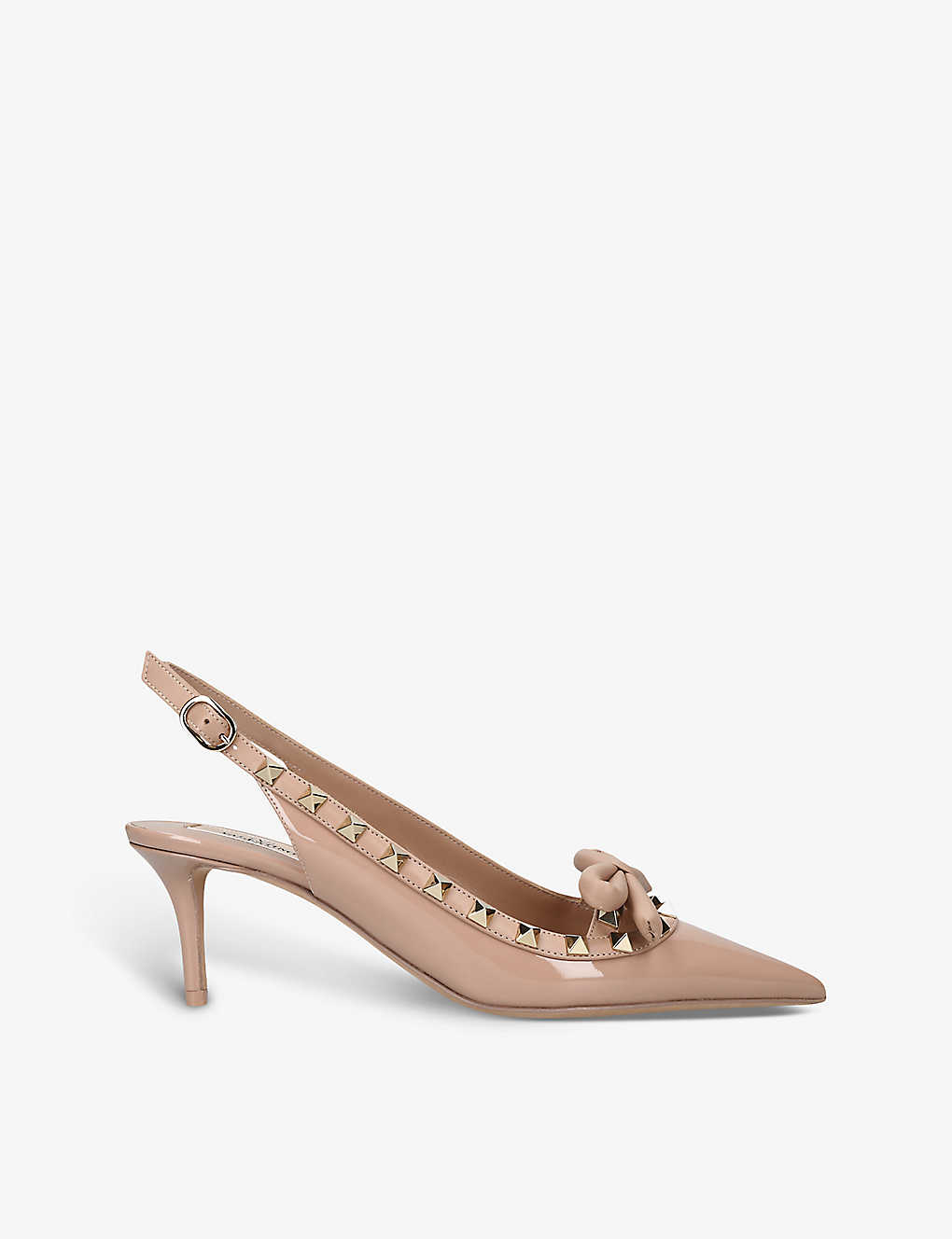 Shop Valentino Rockstud Bow 60 Pointed-toe Leather Slingback Courts In Blush