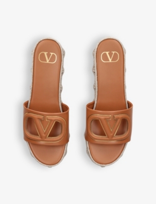 Shop Valentino Garavani Women's Brown/oth Vlogo Cut-out Leather Platform Sandals