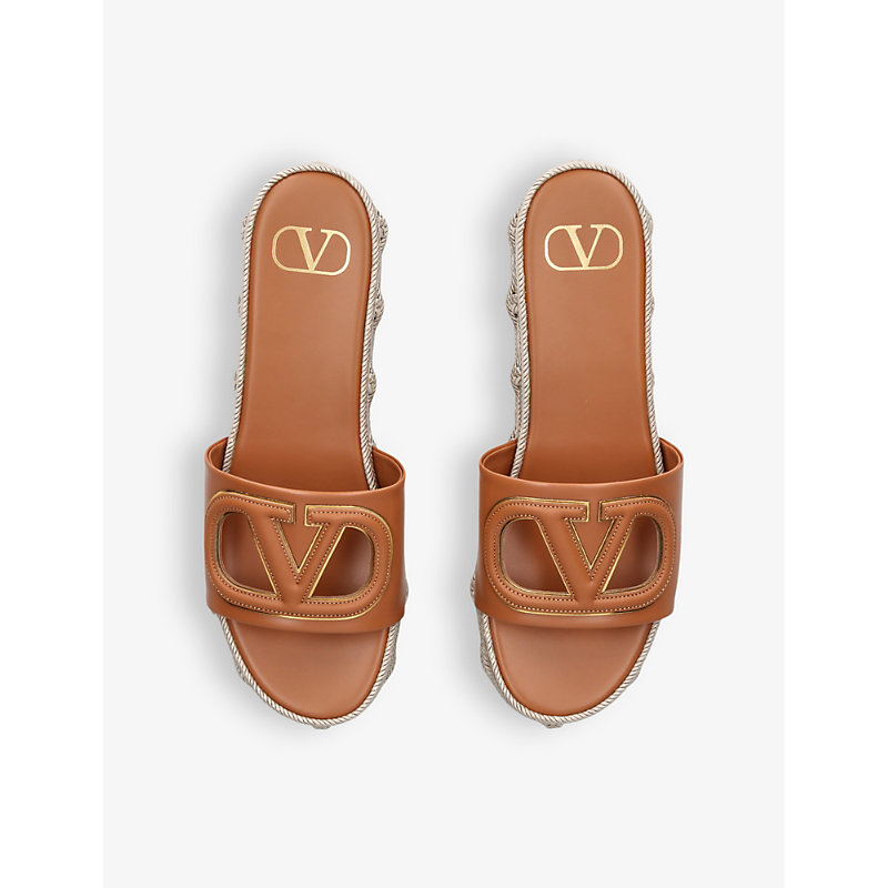 Shop Valentino Garavani Women's Brown/oth Vlogo Cut-out Leather Platform Sandals