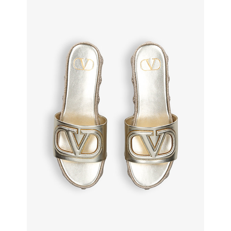 Shop Valentino Garavani Women's Gold Vlogo Metallic-leather Platform Sandals