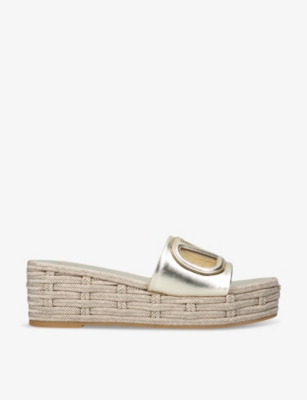 Valentino Womens Vlogo Metallic-leather Platform Sandals Gold In Gold