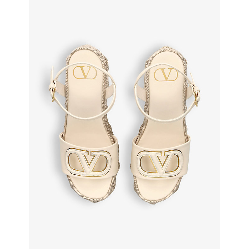 Shop Valentino Garavani Women's White/oth Vlogo Cut-out Leather Platform Sandals