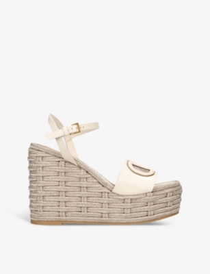 Shop Valentino Garavani Women's White/oth Vlogo Cut-out Leather Platform Sandals