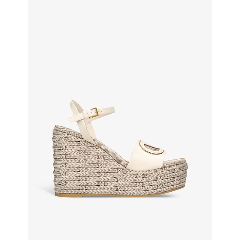 Shop Valentino Garavani Women's White/oth Vlogo Cut-out Leather Platform Sandals