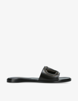 Valentino Garavani Womens Black Vlogo Cut-out Leather Slides