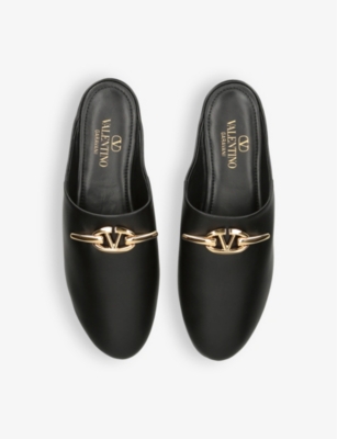 Shop Valentino Garavani Womens Black Vlogo Gate Leather Loafers