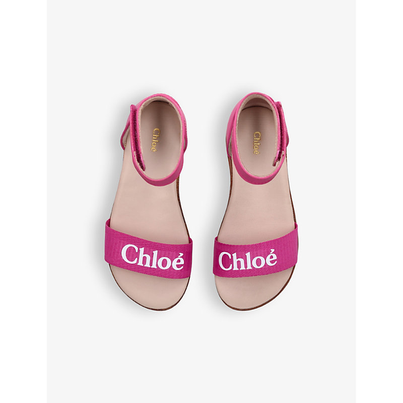 Shop Chloé Chloe Girls Pink Kids Stellar Woven-branded Leather Sandals 2-5 Years