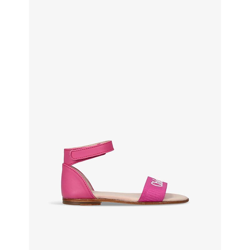Shop Chloé Chloe Girls Pink Kids Stellar Woven-branded Leather Sandals 2-5 Years