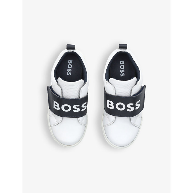 Shop Boss By Hugo Boss Kids' Logo-print Leather Low-top Trainers In White