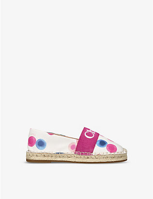 CHLOE: Kids' branded dotted woven espadrilles