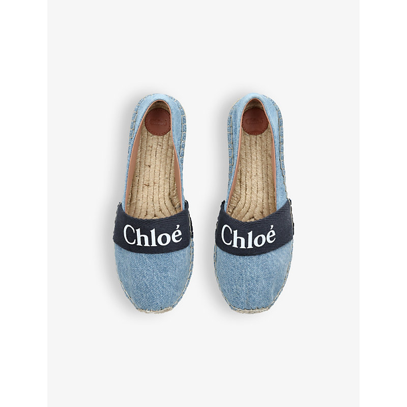 Shop Chloé Chloe Girls Denim Kids Branded Rope-sole Denim Espadrilles 6-9 Years