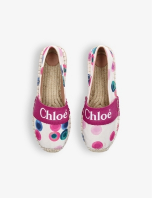 Shop Chloé Branded Dotted Fabric Espadrilles 9-10 Years In Mult/other