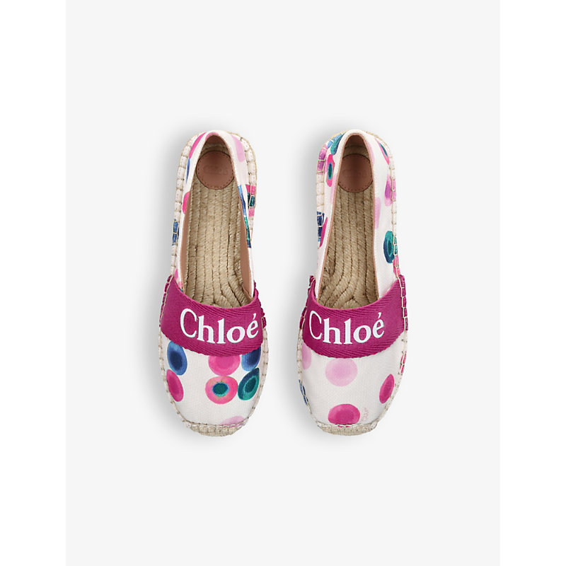 Shop Chloé Chloe Girls Mult/other Kids Branded Dotted Fabric Espadrilles 9-10 Years