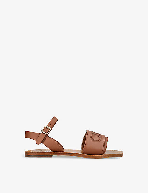 CHLOE: Stellar brand-embroidered leather sandals 6-10 years