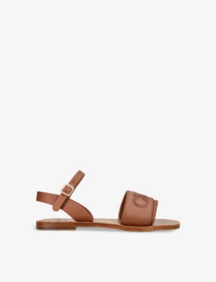 Shop Chloé Chloe Girls Brown Kids Stellar Brand-embroidered Leather Sandals 6-10 Years