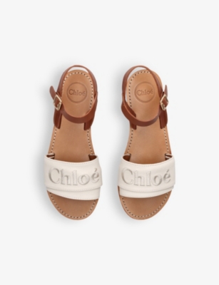Shop Chloé Chloe Girls Cream Kids Stellar Brand-embroidered Leather Sandals 6-9 Years