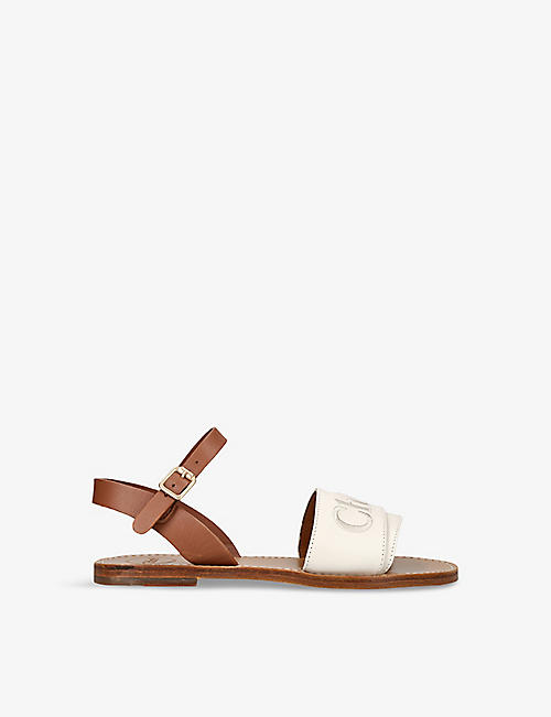 CHLOE: Stellar brand-embroidered leather sandals 6-9 years